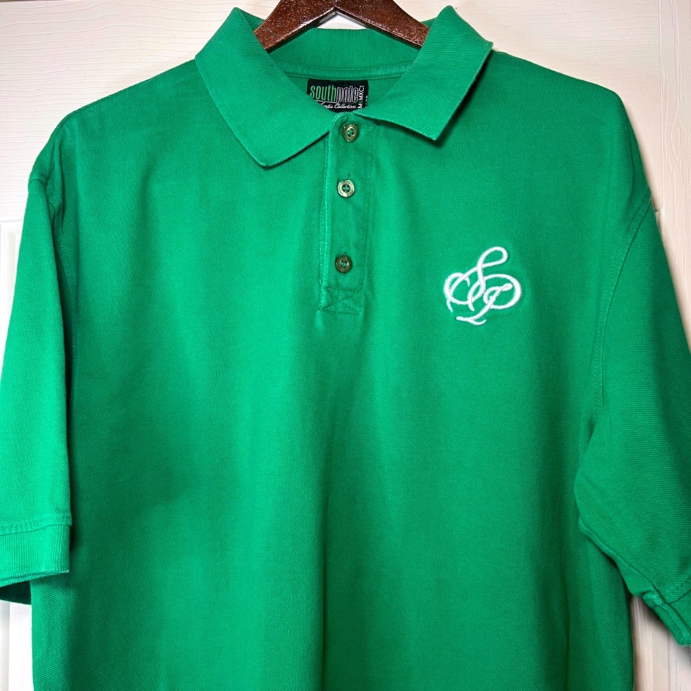 Southpole Vintage Y2K Green Cotton Pique‎ Polo Shirt Mens XXL Embroidered Logo